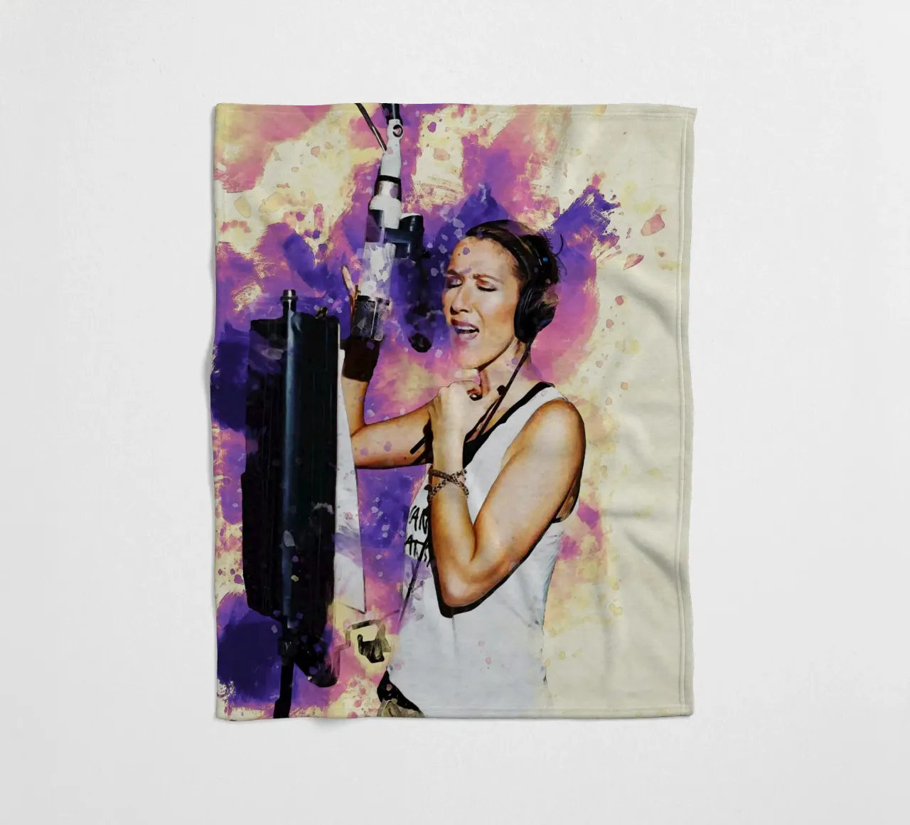 Smudge of Portrait Celine Dion in Recording Studio fleece blanket by Gunawan Rb