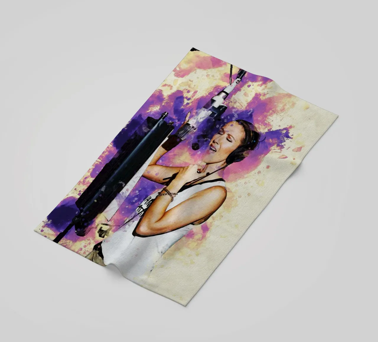 Smudge of Portrait Celine Dion in Recording Studio beach towel by Gunawan Rb