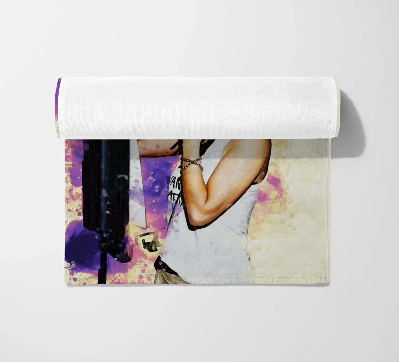 Smudge of Portrait Celine Dion in Recording Studio beach towel by Gunawan Rb