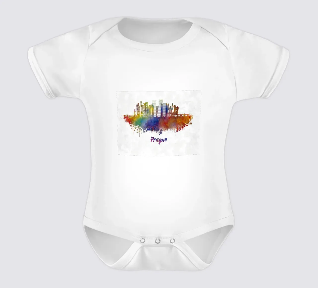 Lo skyline di Praga in acquerello body neonato maniche corte da ARTVI-SHOP