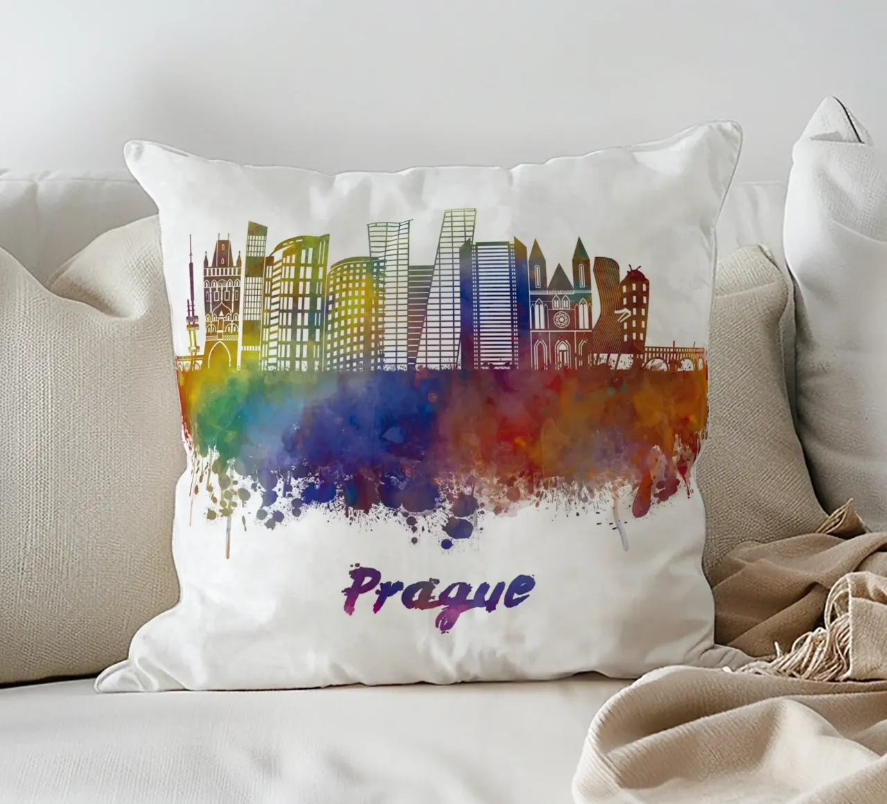 Lo skyline di Praga in acquerello cuscino da ARTVI-SHOP