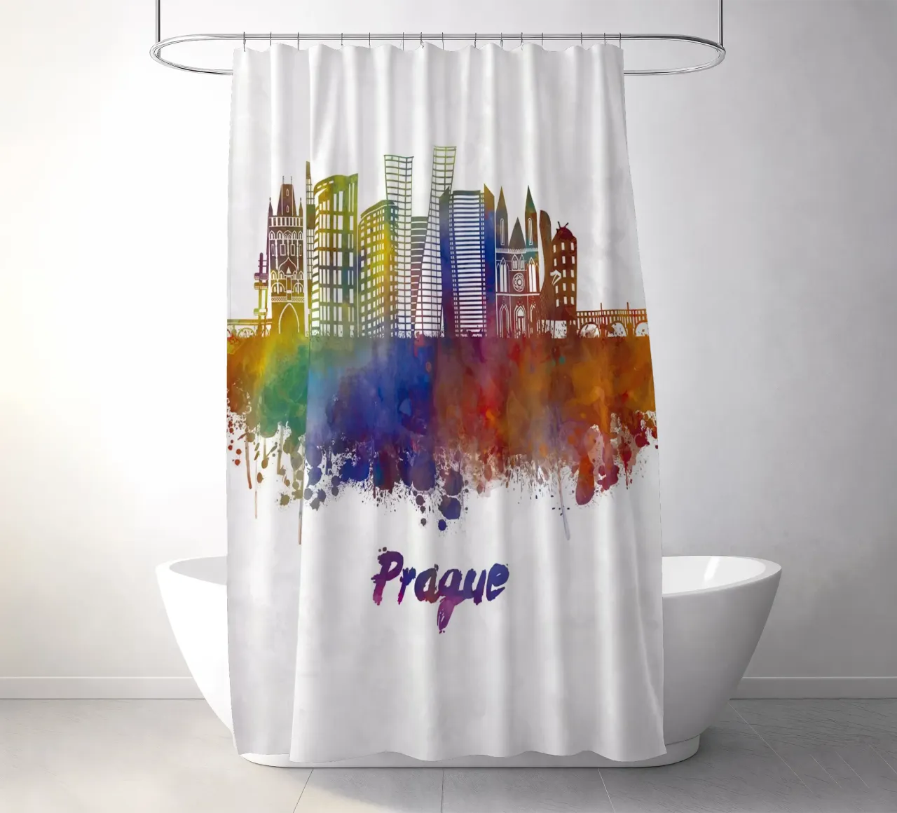 Skyline von Prag in Aquarell Duschvorhang von 🎁 ARTVI-SHOP
