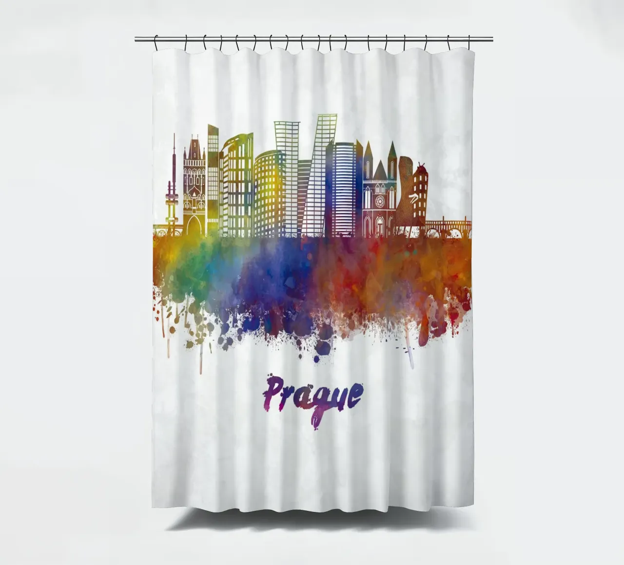 Skyline von Prag in Aquarell Duschvorhang von 🎁 ARTVI-SHOP