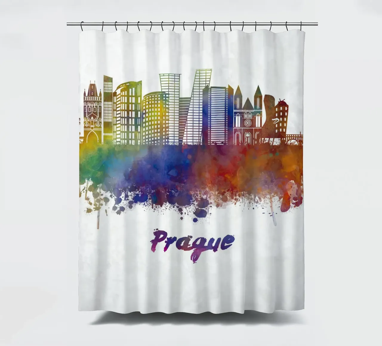 Skyline von Prag in Aquarell Duschvorhang von 🎁 ARTVI-SHOP