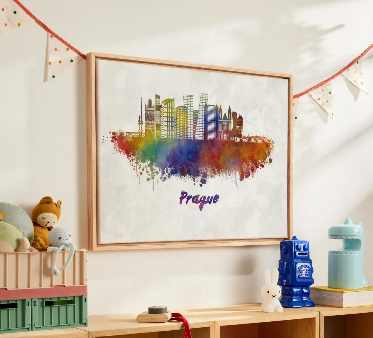 Lo skyline di Praga in acquerello tela con Cornice a cassetta da 🎁 ARTVI-SHOP