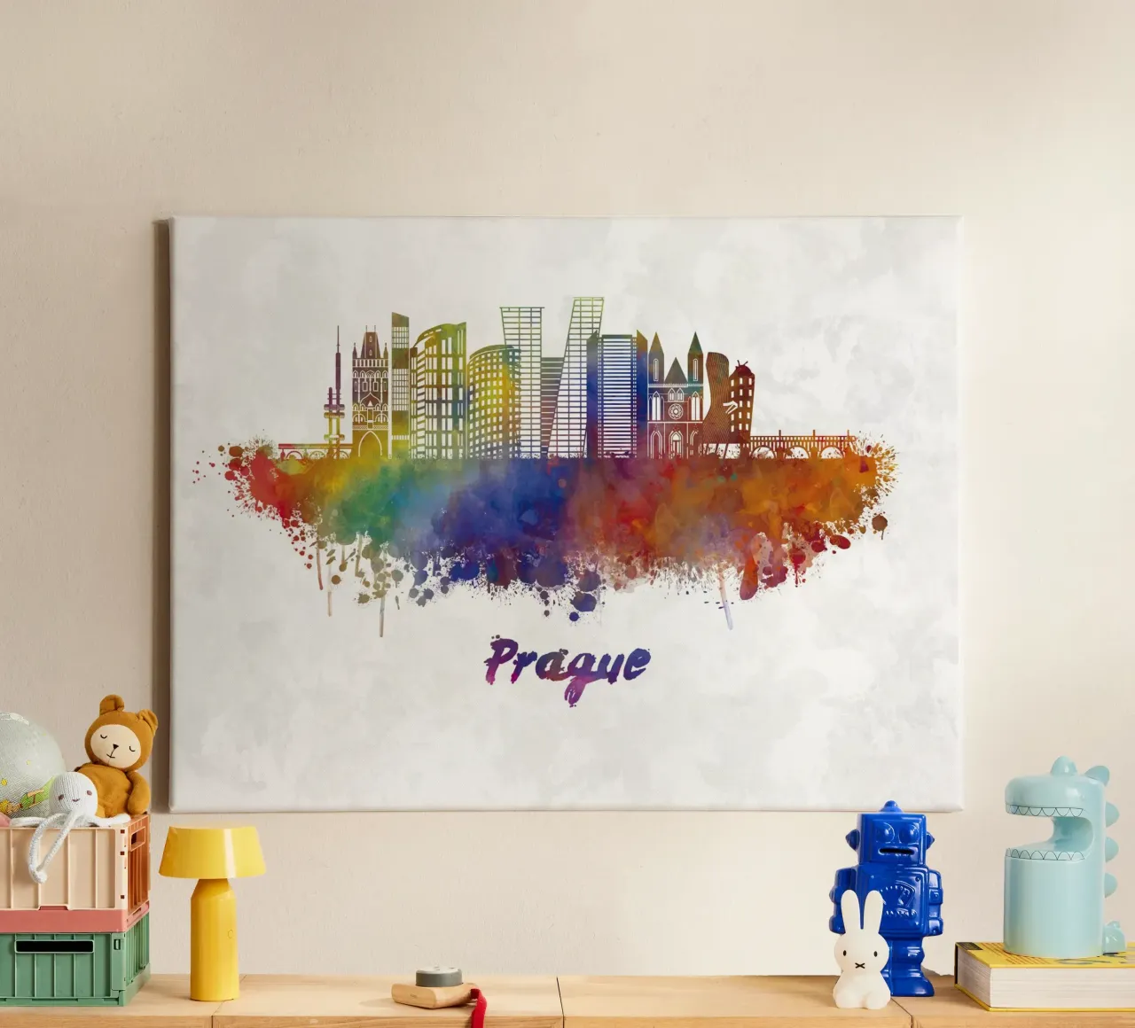 Lo skyline di Praga in acquerello tela con Cornice a cassetta da 🎁 ARTVI-SHOP