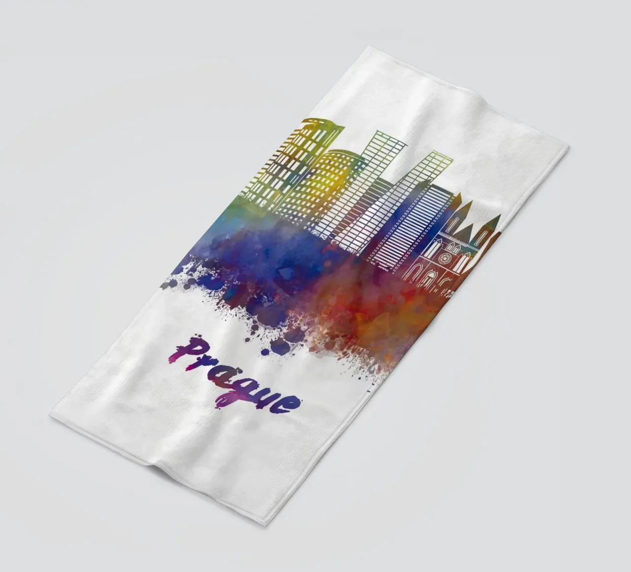 Lo skyline di Praga in acquerello telo mare da ARTVI-SHOP