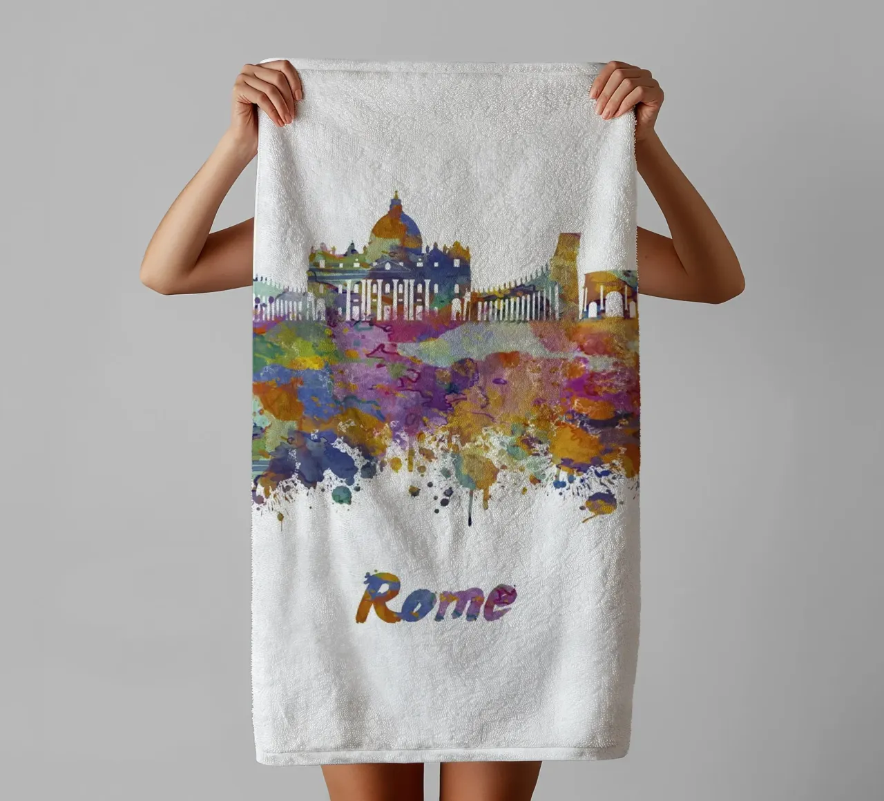 Lo skyline di Roma in acquerello asciugamano da bagno da 🎁 ARTVI-SHOP