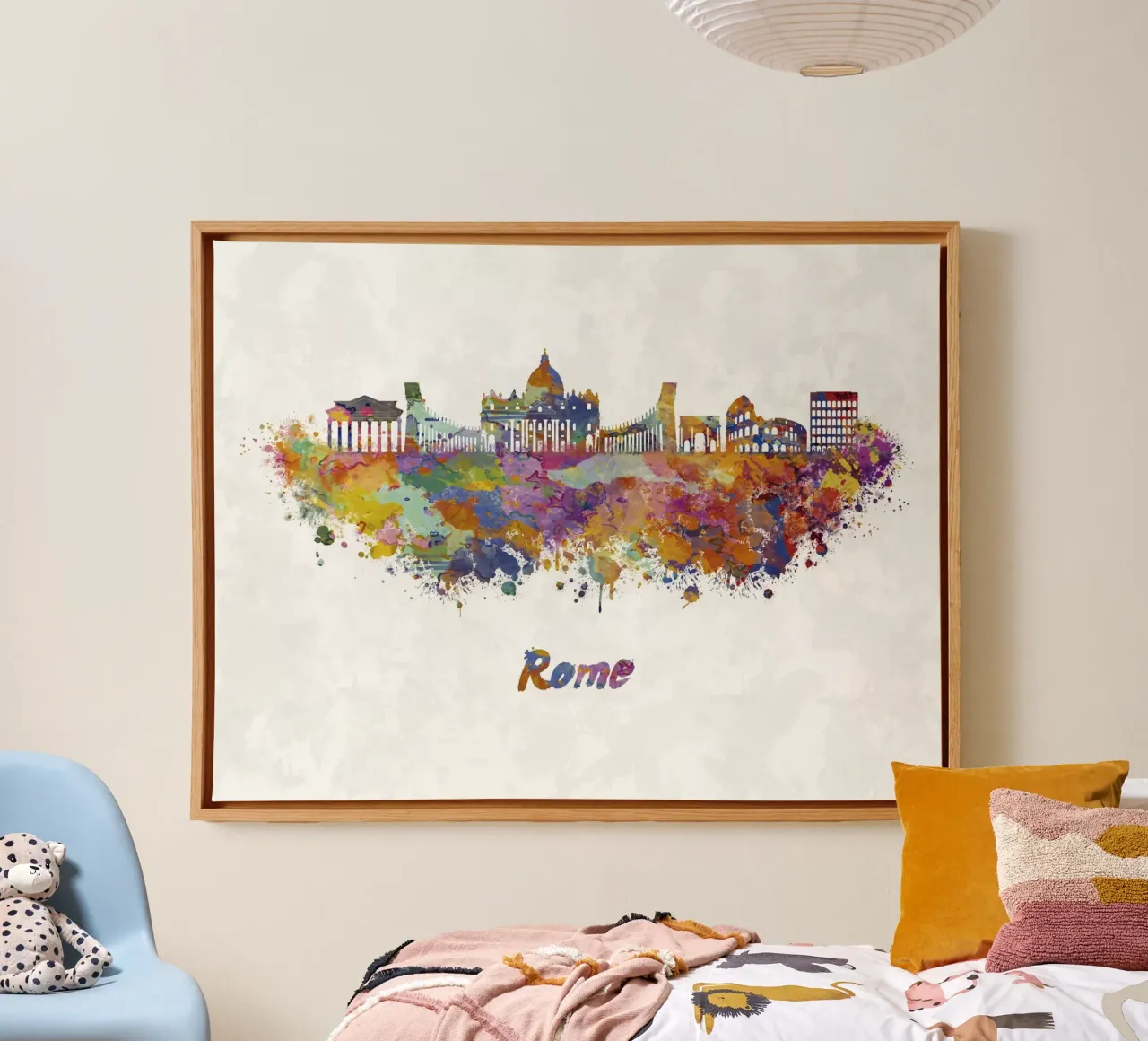 Lo skyline di Roma in acquerello tela con Cornice a cassetta da 🎁 ARTVI-SHOP