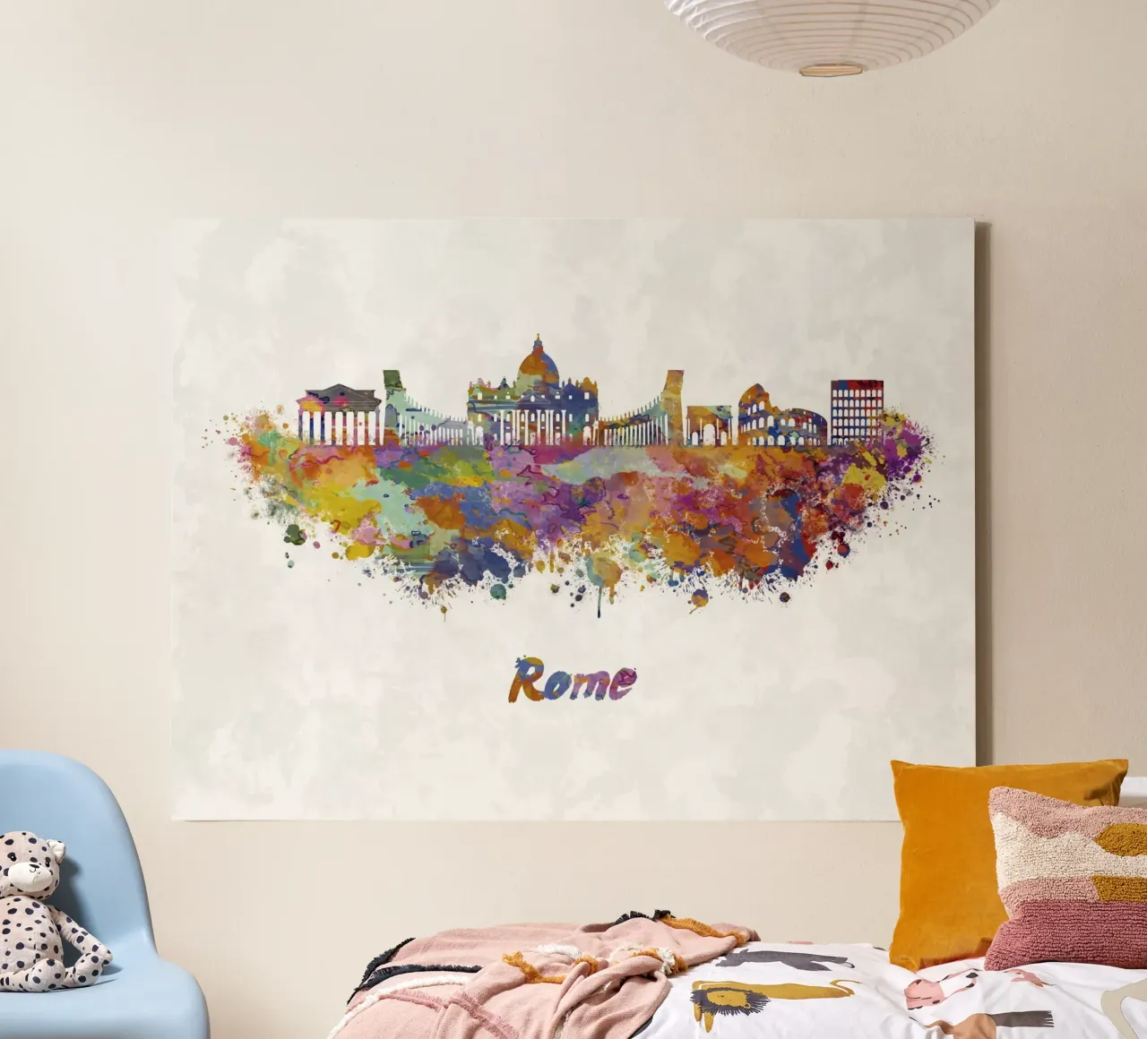 Lo skyline di Roma in acquerello tela con Cornice a cassetta da 🎁 ARTVI-SHOP