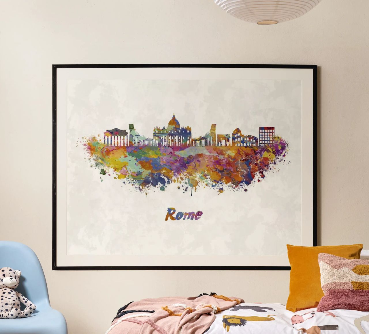 Rome skyline in watercolor poster by ARTVI-SHOP