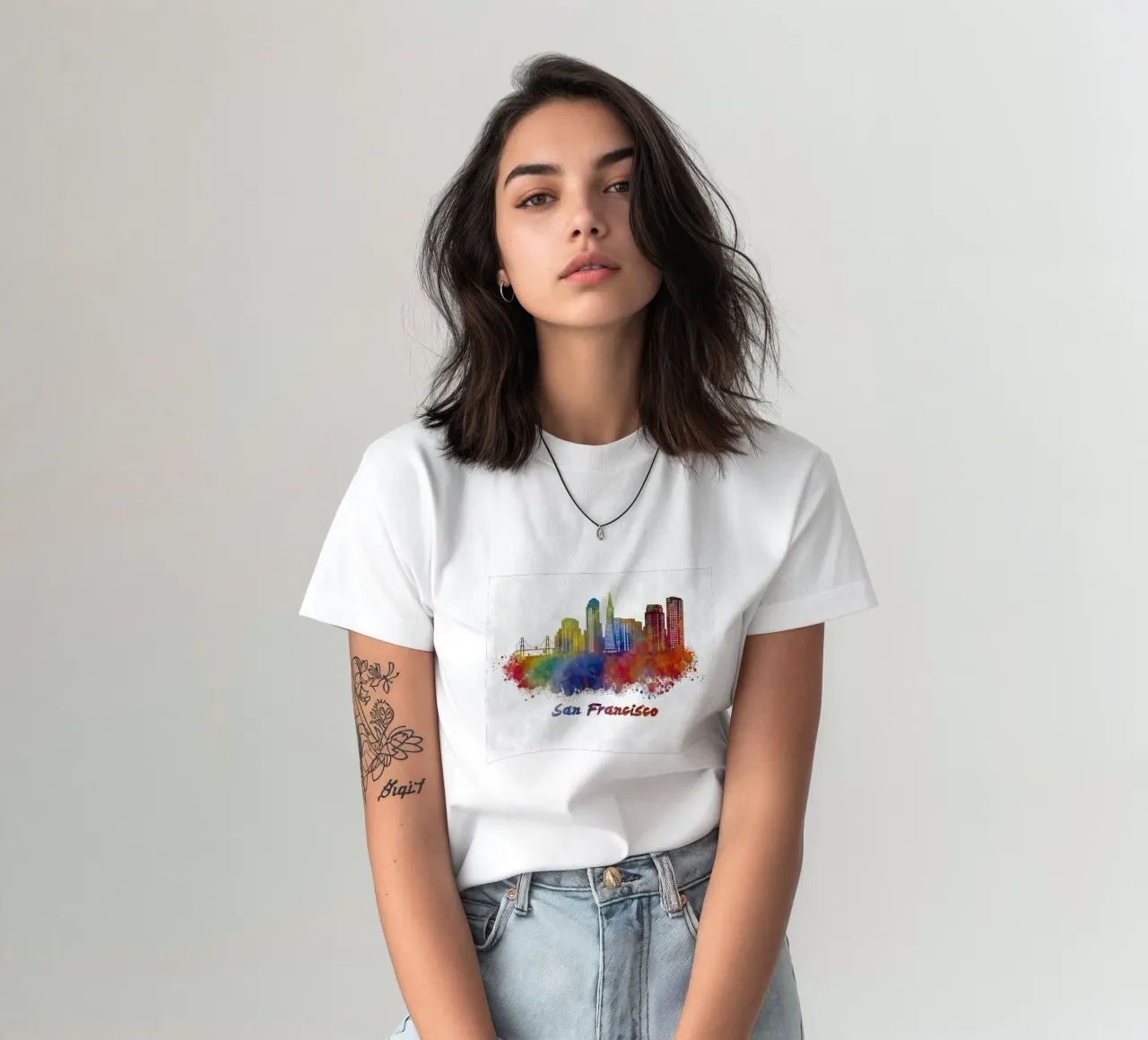 Lo skyline di San Francisco in acquerello t-shirt da 🎁 ARTVI-SHOP