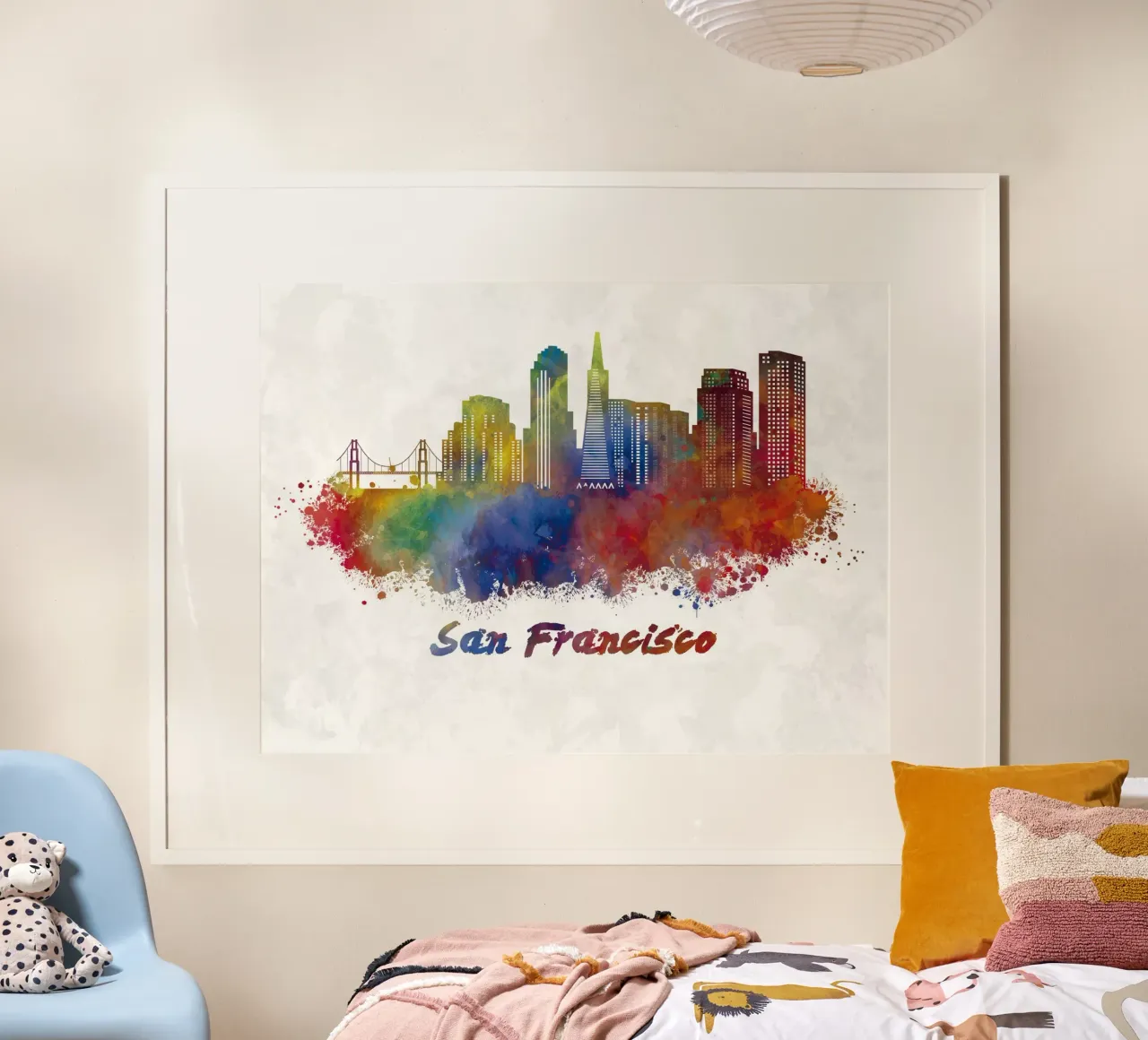 Lo skyline di San Francisco in acquerello poster con telaio in legno da 🎁 ARTVI-SHOP