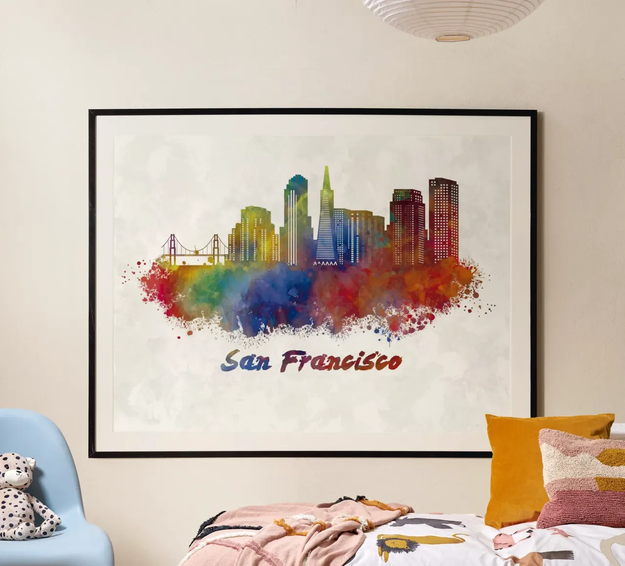 Lo skyline di San Francisco in acquerello poster con telaio in legno da 🎁 ARTVI-SHOP