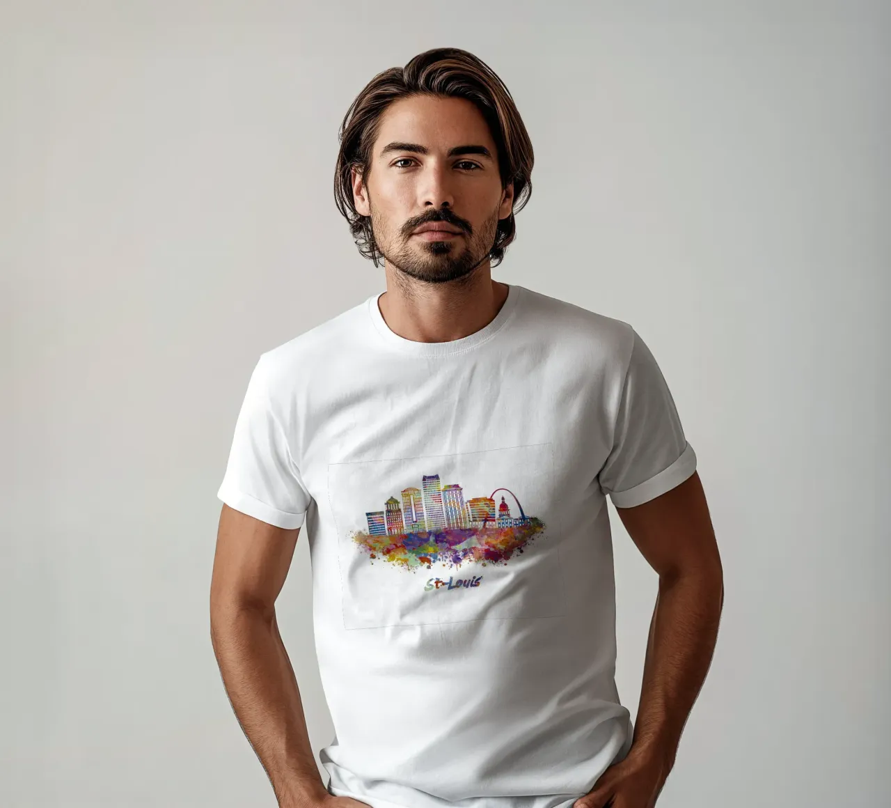 Lo skyline di St. Louis in acquerello t-shirt da 🎁 ARTVI-SHOP