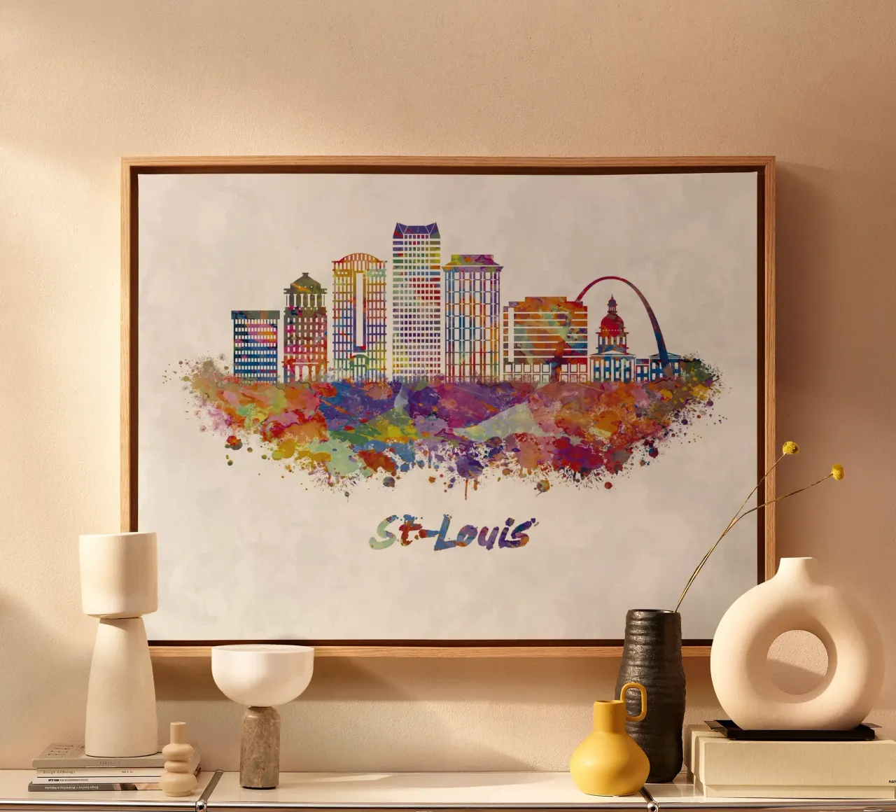 Lo skyline di St. Louis in acquerello tela con Cornice a cassetta da 🎁 ARTVI-SHOP