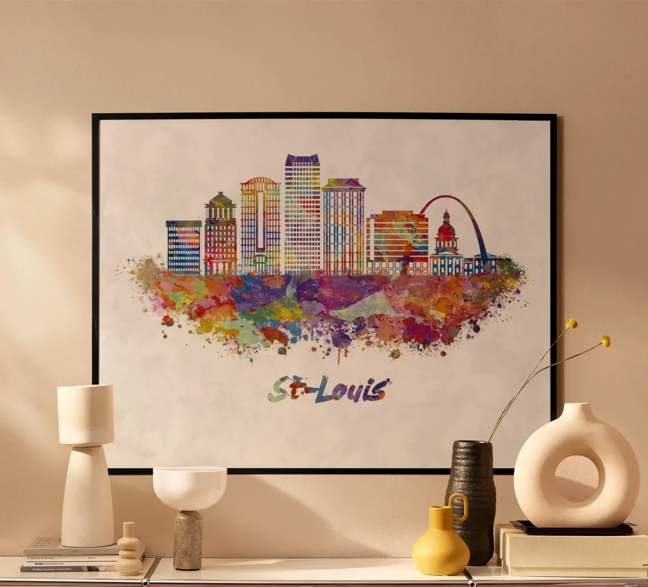 Lo skyline di St. Louis in acquerello poster con telaio in plastica da 🎁 ARTVI-SHOP