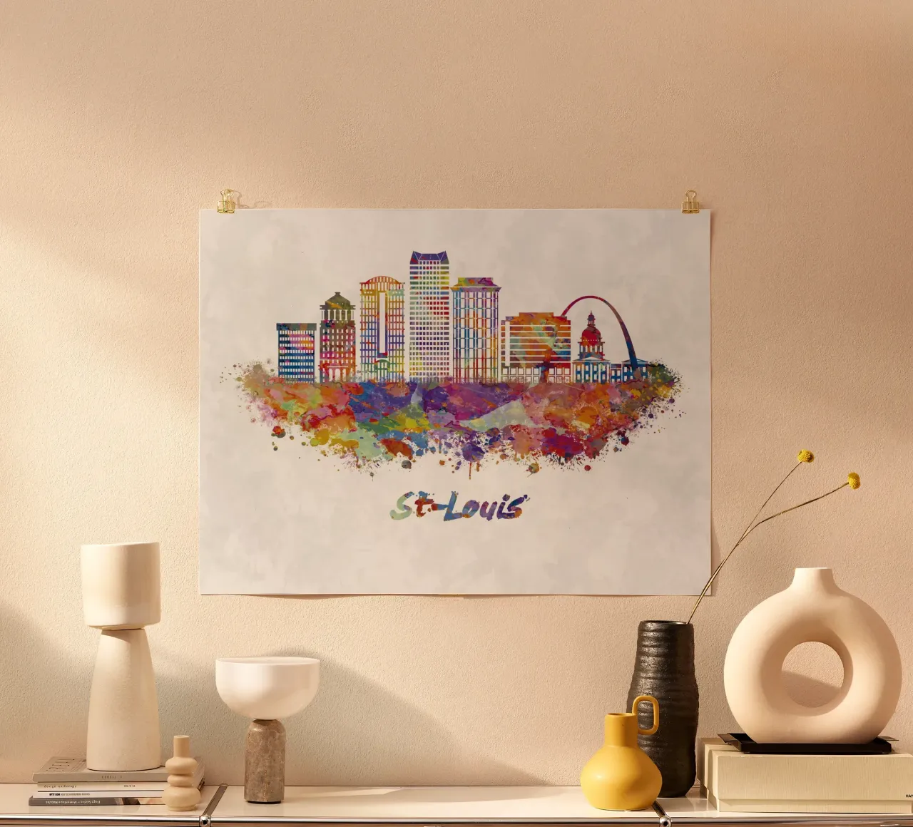 Lo skyline di St. Louis in acquerello poster con telaio in plastica da 🎁 ARTVI-SHOP