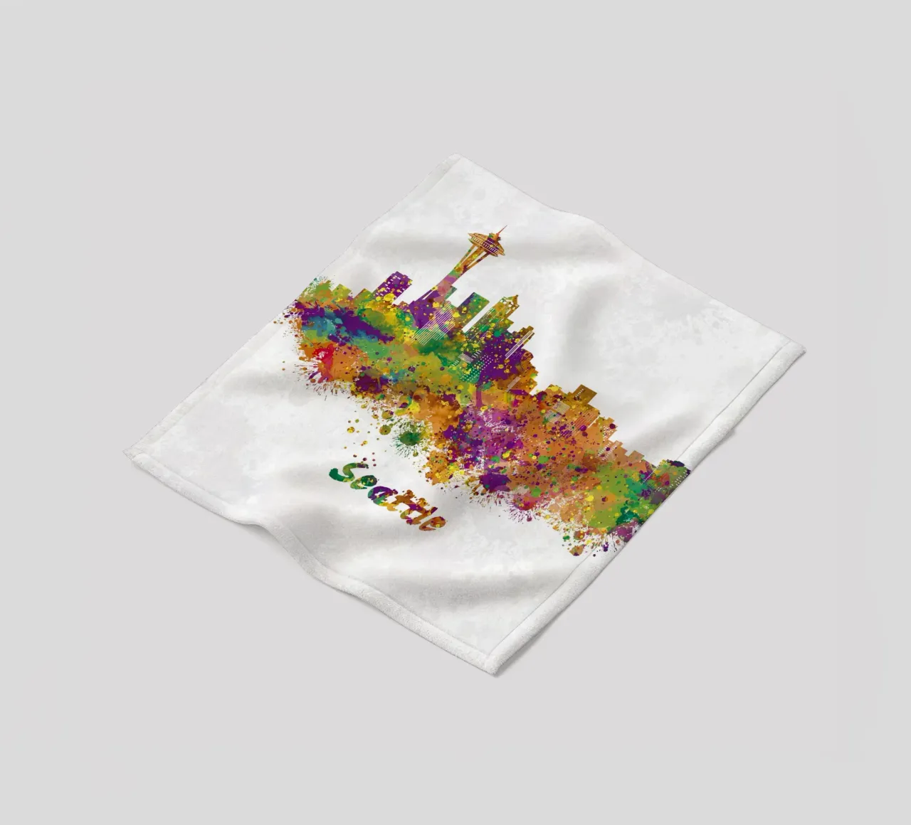 Lo skyline di Seattle in acquerello coperta in pile da 🎁 ARTVI-SHOP