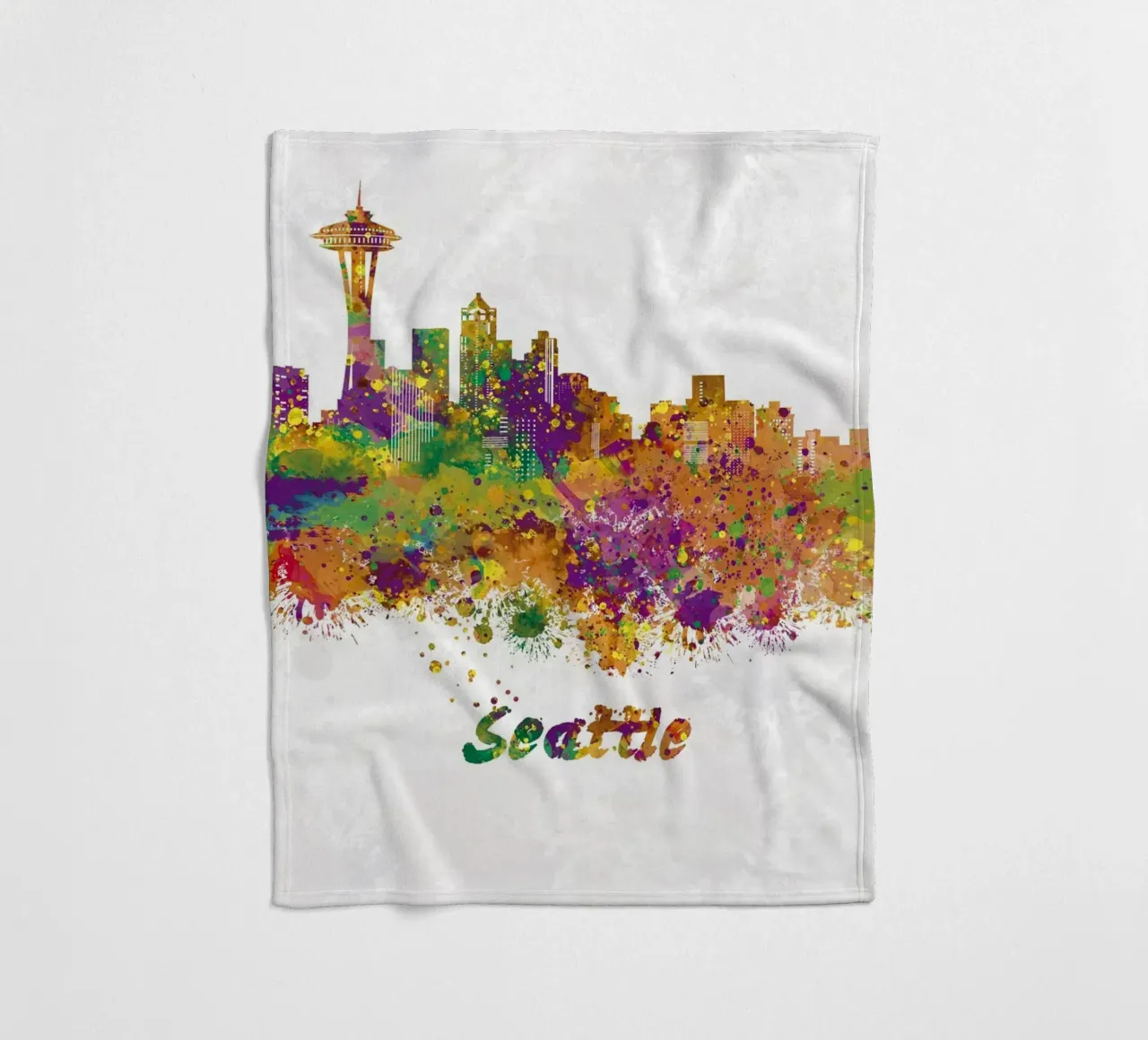 Lo skyline di Seattle in acquerello coperta in pile da 🎁 ARTVI-SHOP
