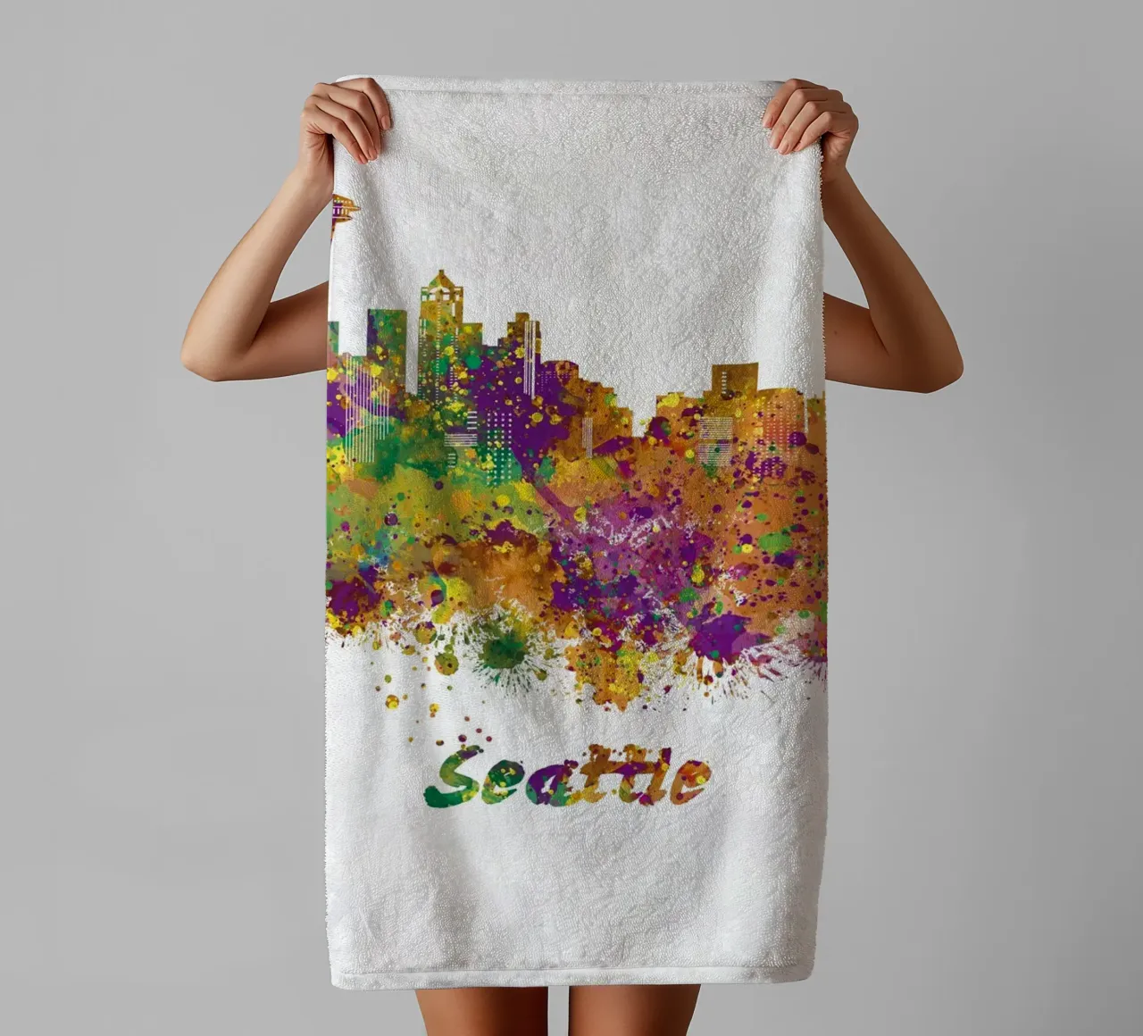 Lo skyline di Seattle in acquerello asciugamano da bagno da 🎁 ARTVI-SHOP