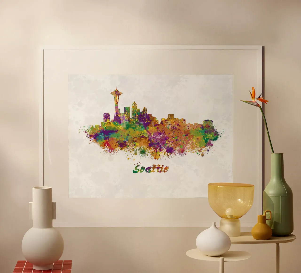 Lo skyline di Seattle in acquerello poster con telaio in alluminio da 🎁 ARTVI-SHOP