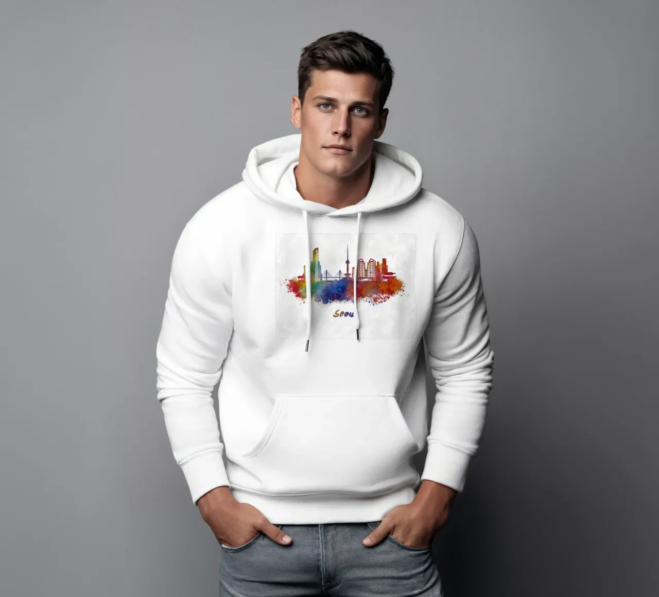 Lo skyline di Seul in acquerello felpa con cappuccio da ARTVI-SHOP