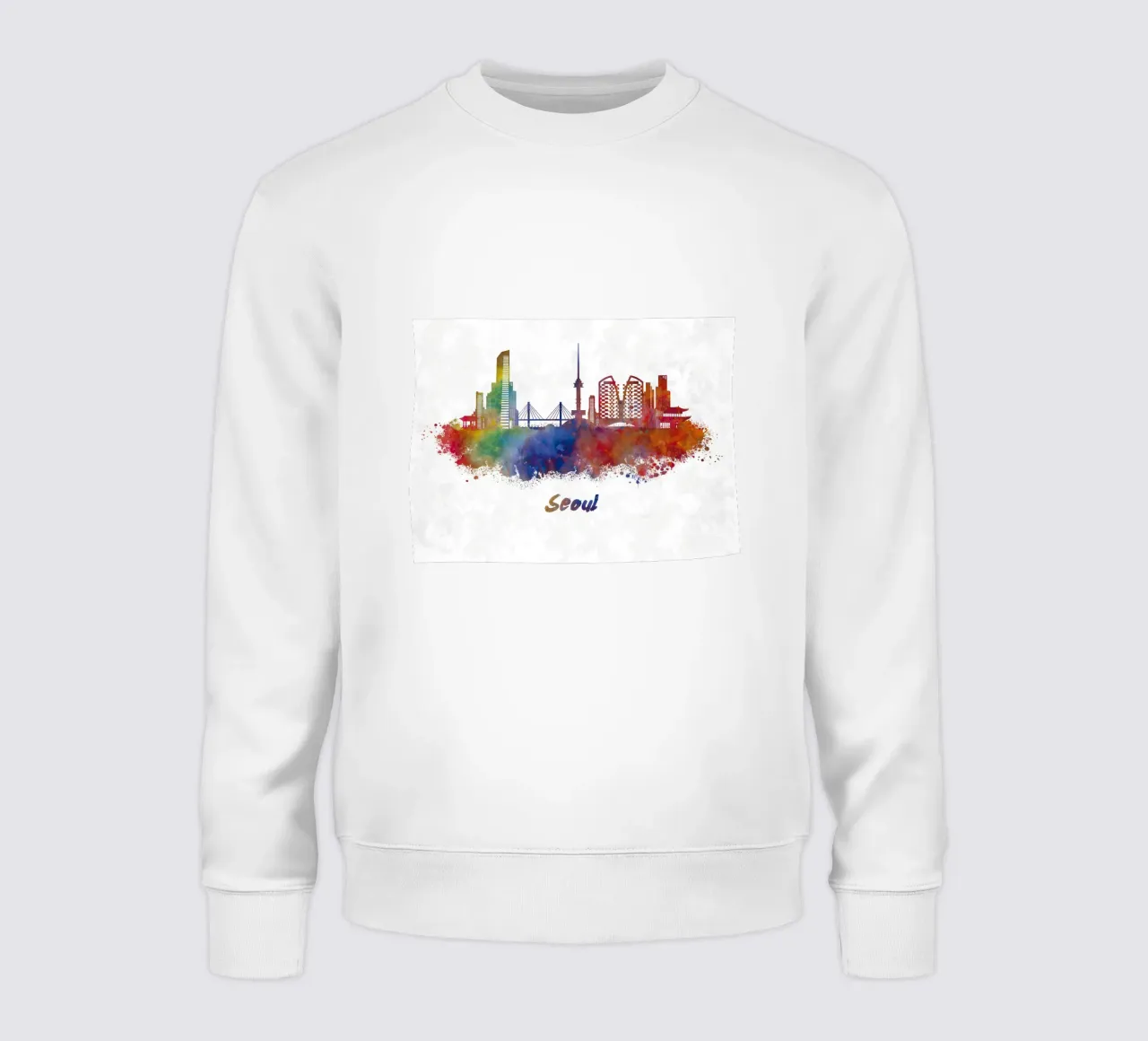 Lo skyline di Seul in acquerello felpa da 🎁 NOBELART