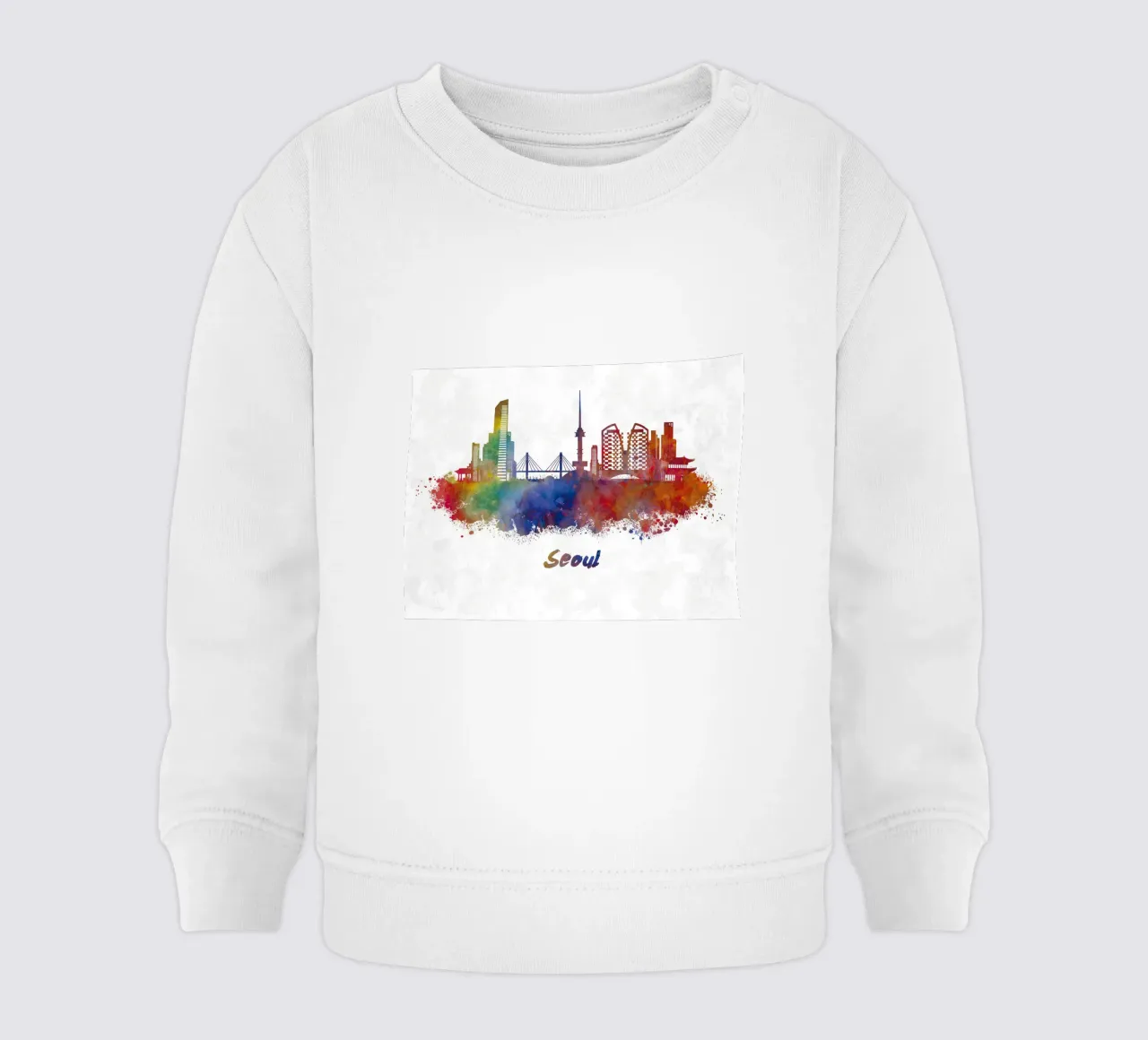 Lo skyline di Seul in acquerello felpa neonato da 🎁 NOBELART
