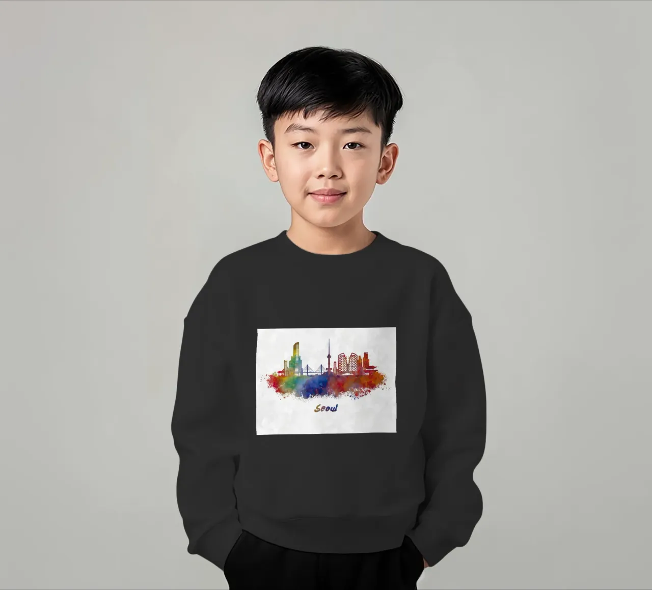 Lo skyline di Seul in acquerello felpa bambino da 🎁 NOBELART