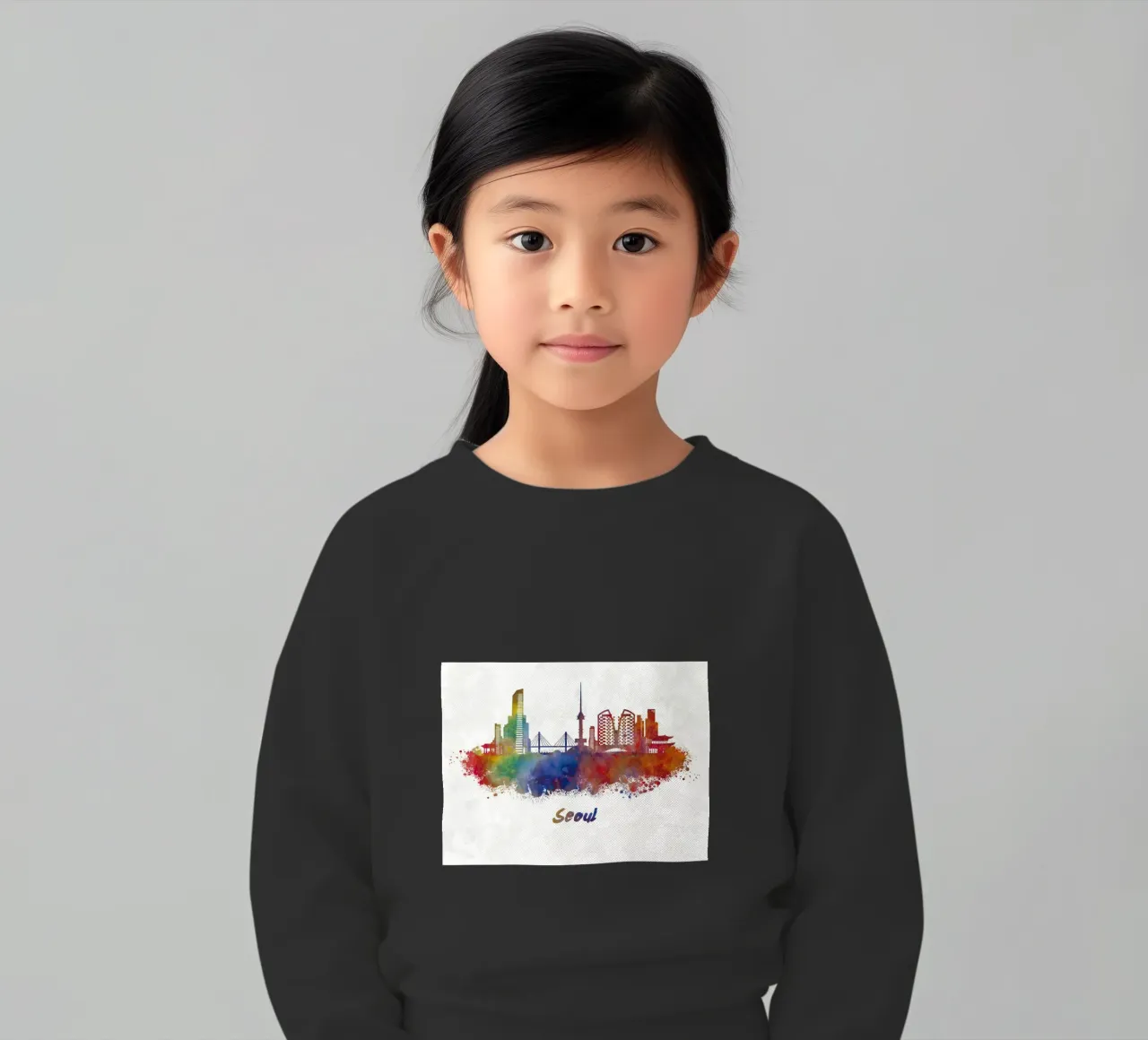 Lo skyline di Seul in acquerello felpa bambino da 🎁 NOBELART