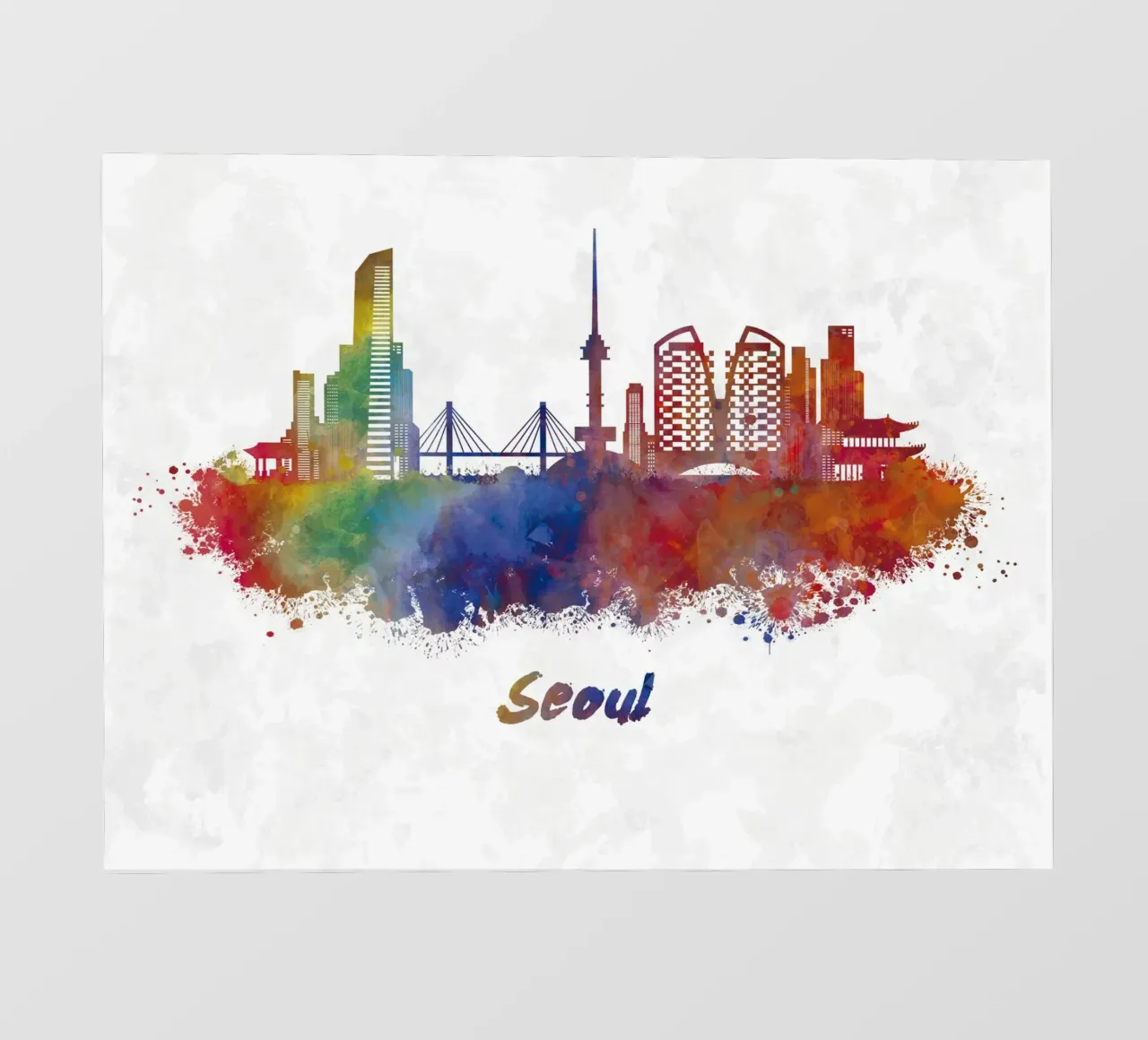 Lo skyline di Seul in acquerello pellicola backlit da 🎁 NOBELART