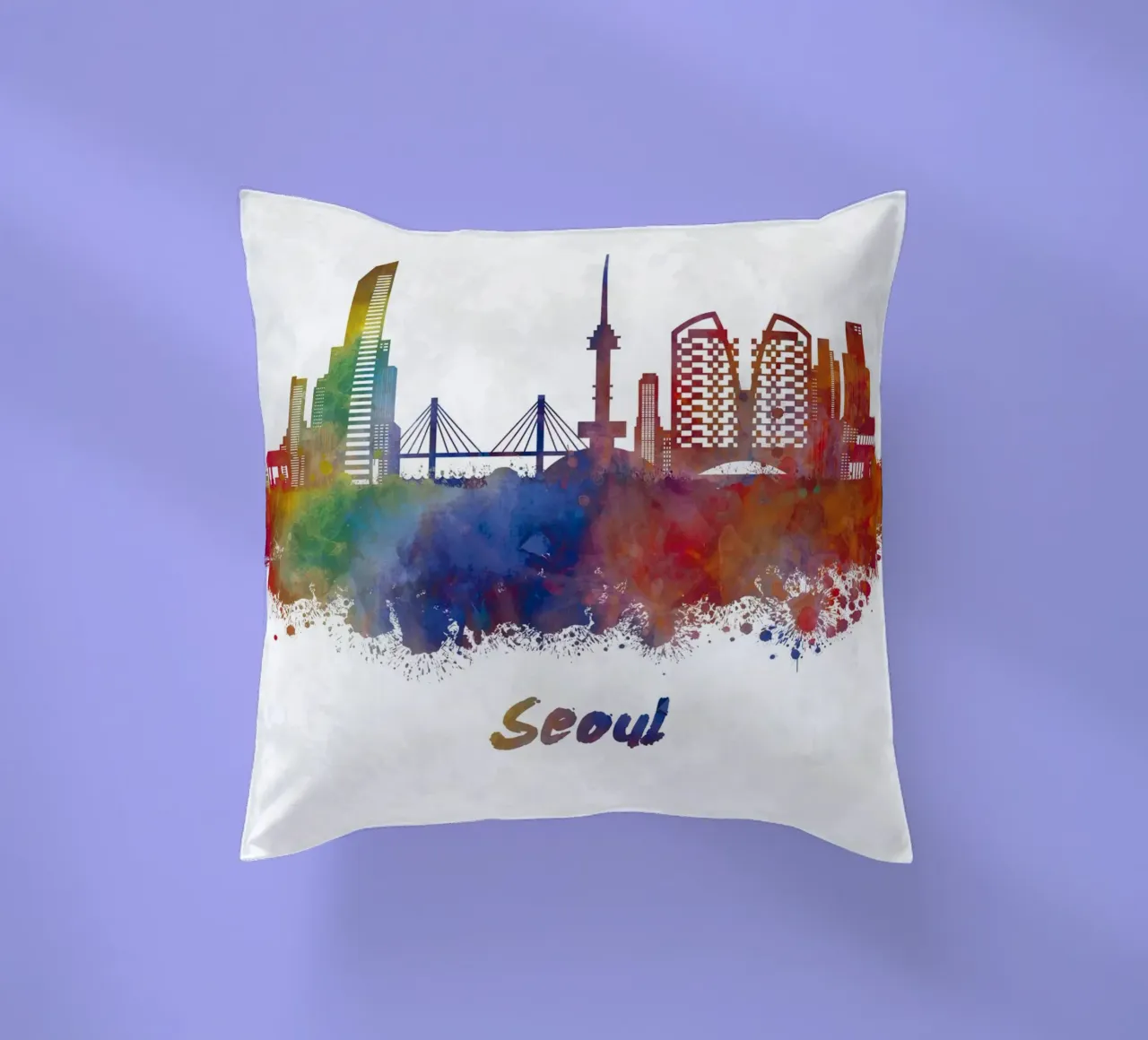 Lo skyline di Seul in acquerello cuscino da ARTVI-SHOP