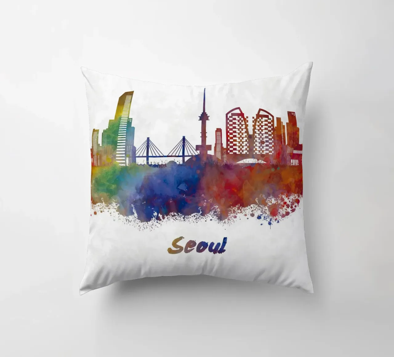 Lo skyline di Seul in acquerello cuscino da ARTVI-SHOP