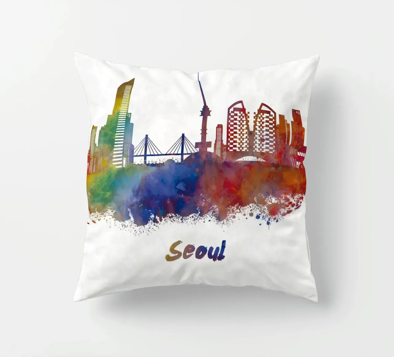 Lo skyline di Seul in acquerello cuscino da ARTVI-SHOP