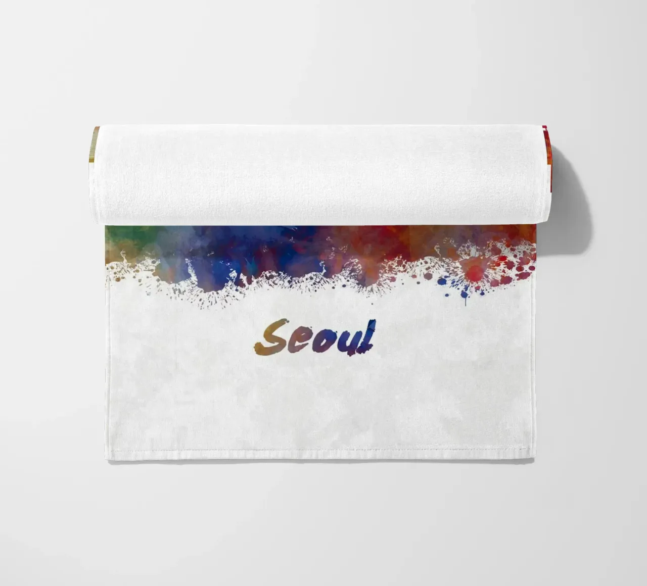 Lo skyline di Seul in acquerello telo mare da 🎁 NOBELART