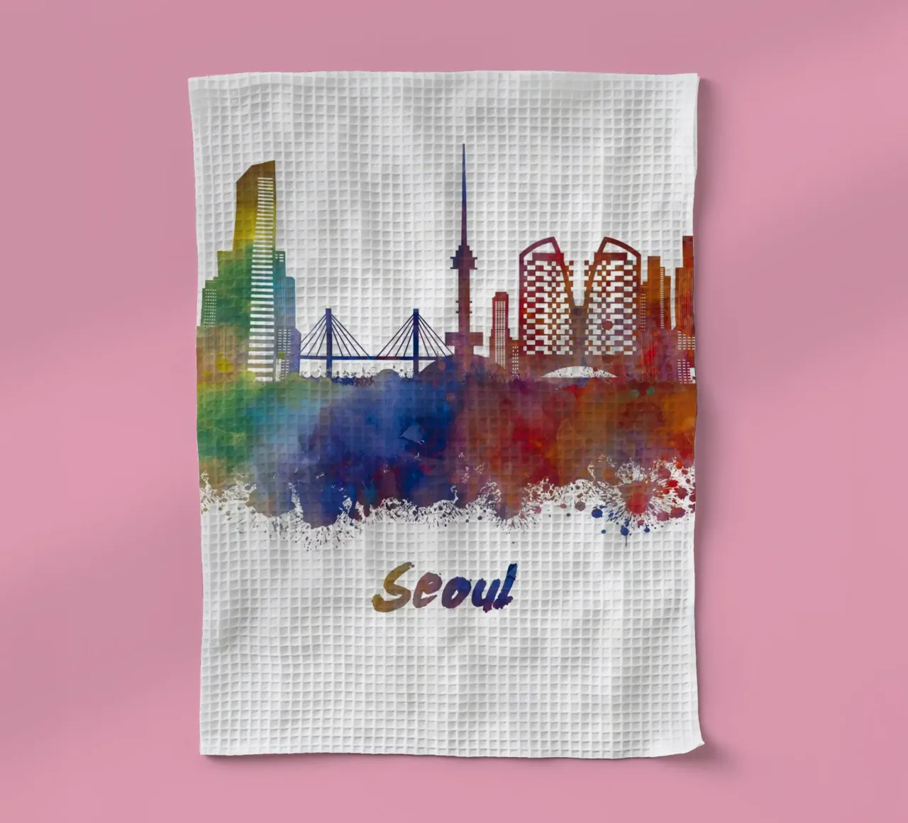 Lo skyline di Seul in acquerello canovaccio da cucina da 🎁 NOBELART