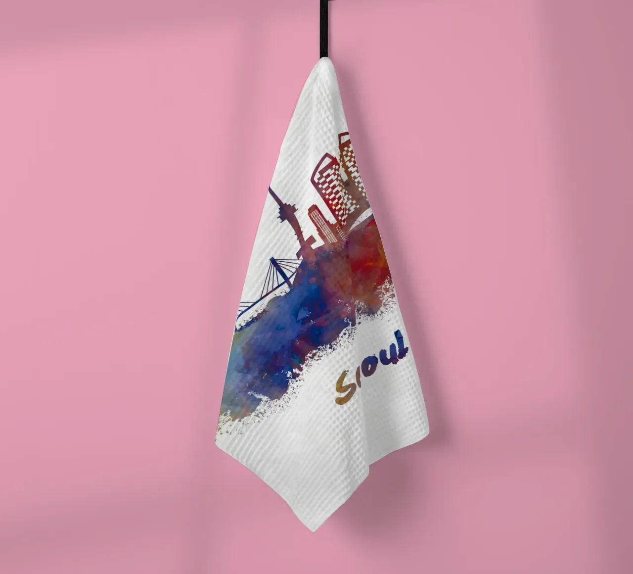 Lo skyline di Seul in acquerello canovaccio da cucina da 🎁 NOBELART