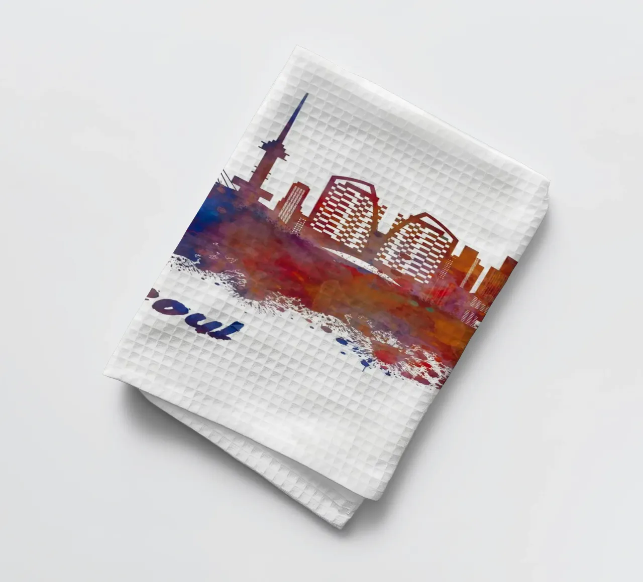 Lo skyline di Seul in acquerello canovaccio da cucina da 🎁 NOBELART