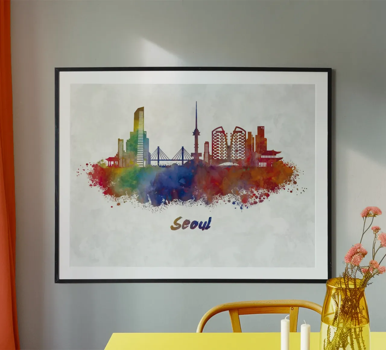 Lo skyline di Seul in acquerello carta hahnemühle da ARTVI-SHOP