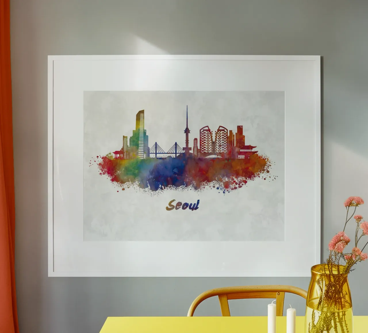 Lo skyline di Seul in acquerello carta hahnemühle da ARTVI-SHOP