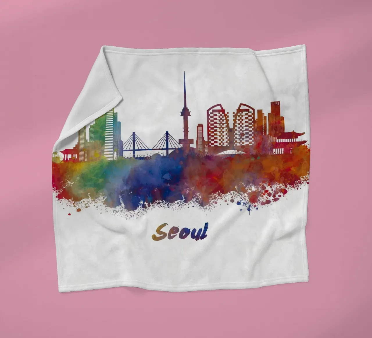 Lo skyline di Seul in acquerello coperta in pile da ARTVI-SHOP