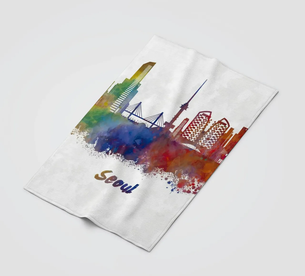 Lo skyline di Seul in acquerello coperta in pile da ARTVI-SHOP