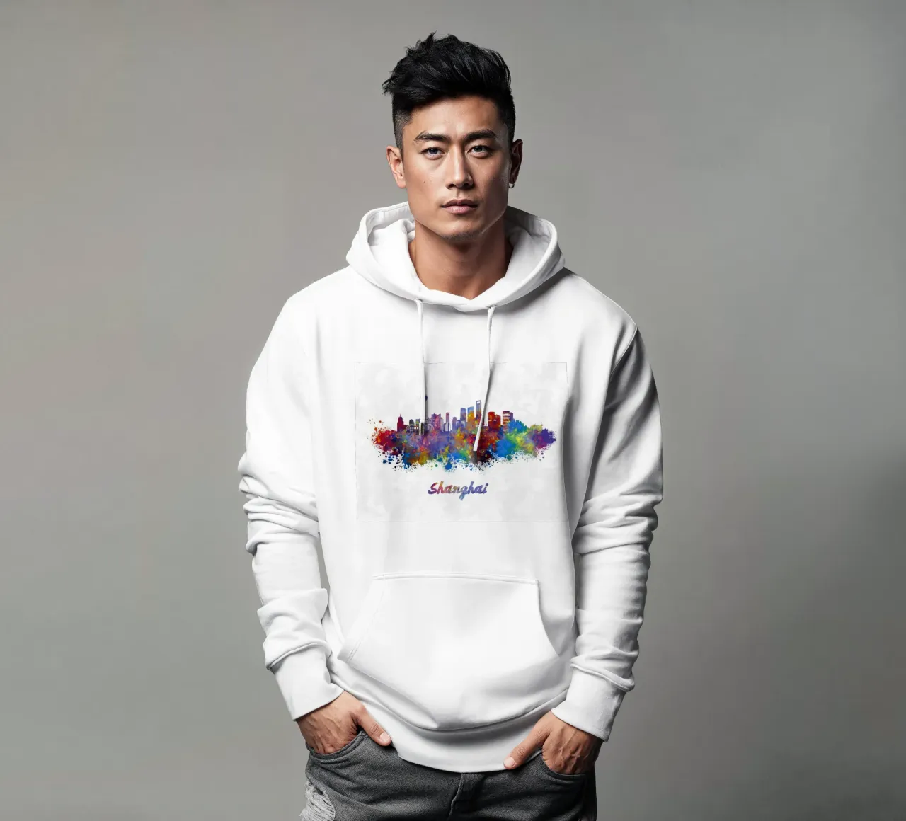 Lo skyline di Shanghai in acquerello felpa con cappuccio da ARTVI-SHOP