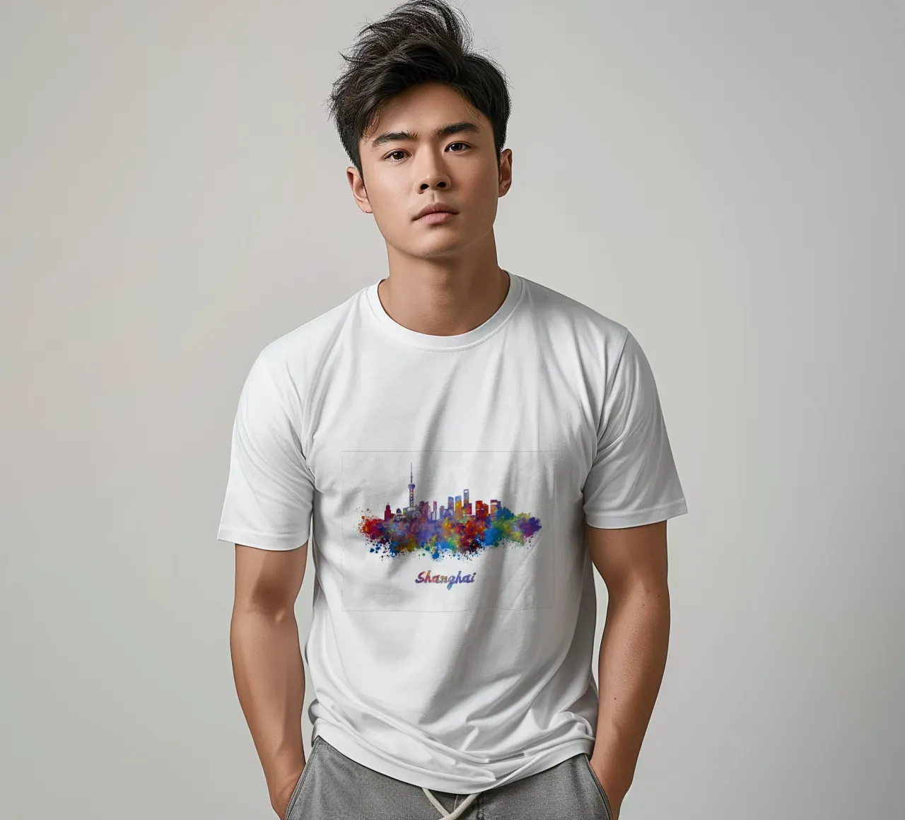Lo skyline di Shanghai in acquerello t-shirt da ARTVI-SHOP