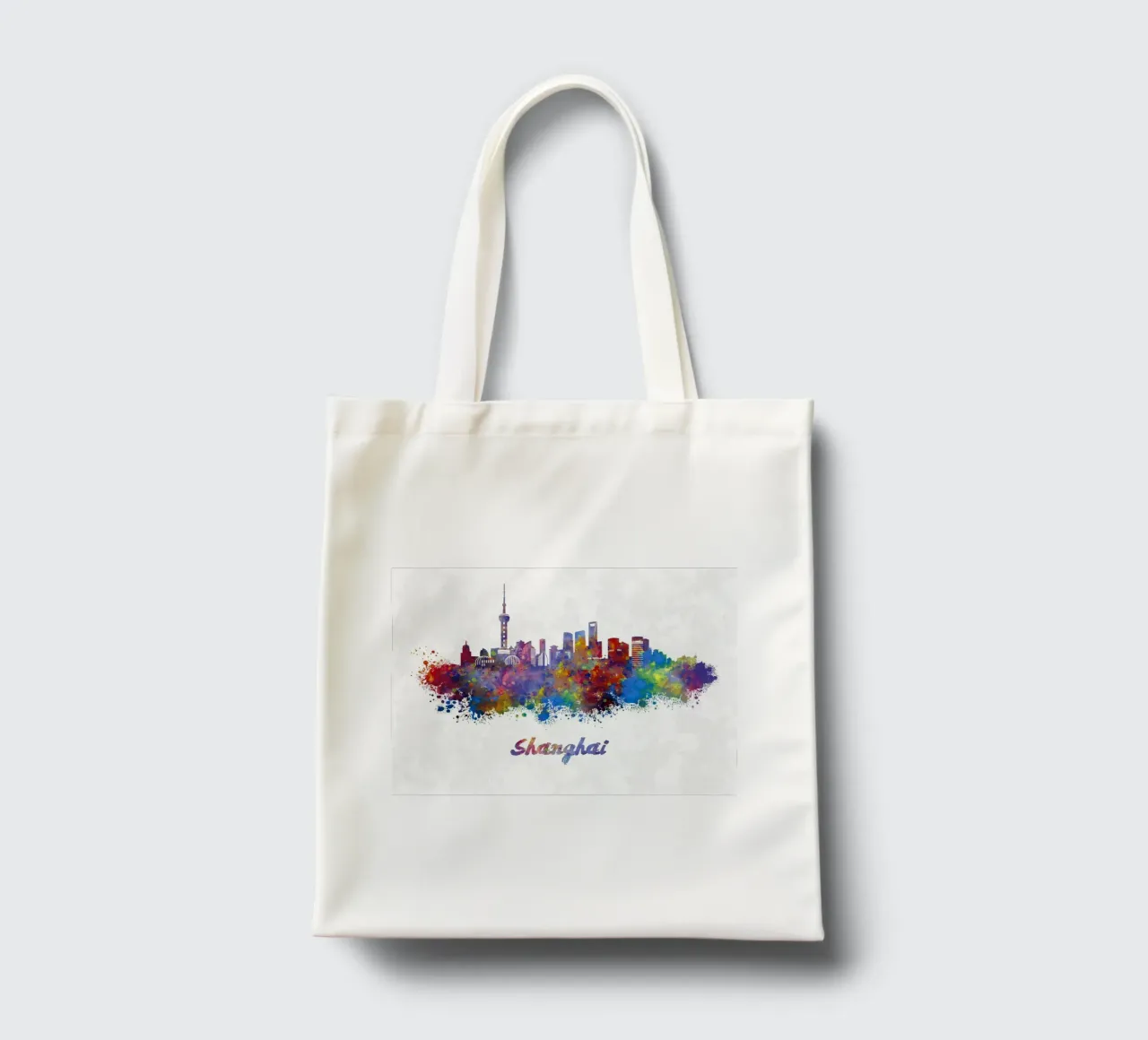 Lo skyline di Shanghai in acquerello borsa in juta da ARTVI-SHOP