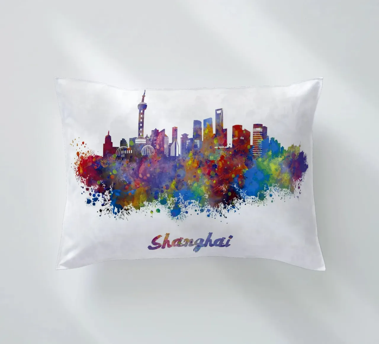 Lo skyline di Shanghai in acquerello cuscino da ARTVI-SHOP