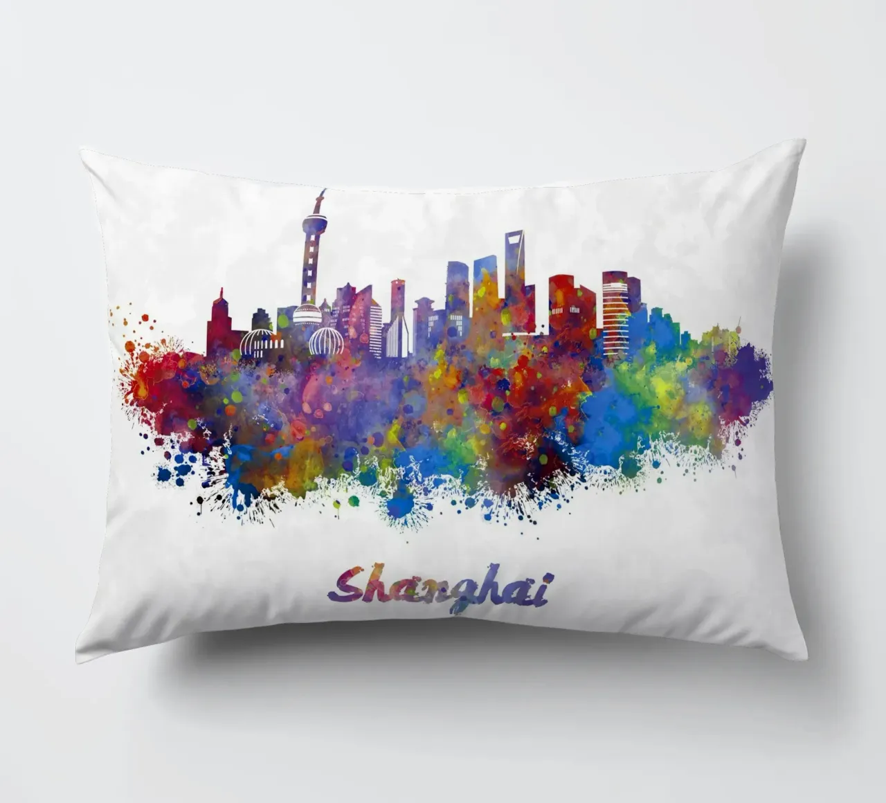 Lo skyline di Shanghai in acquerello cuscino da ARTVI-SHOP