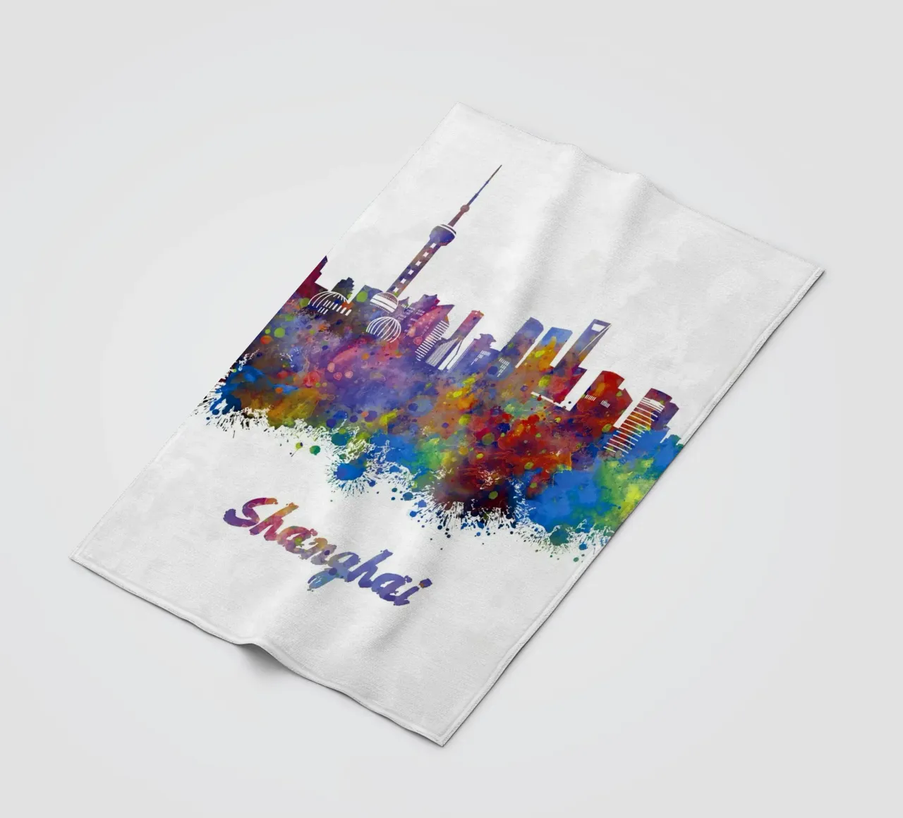 Lo skyline di Shanghai in acquerello coperta in pile da ARTVI-SHOP