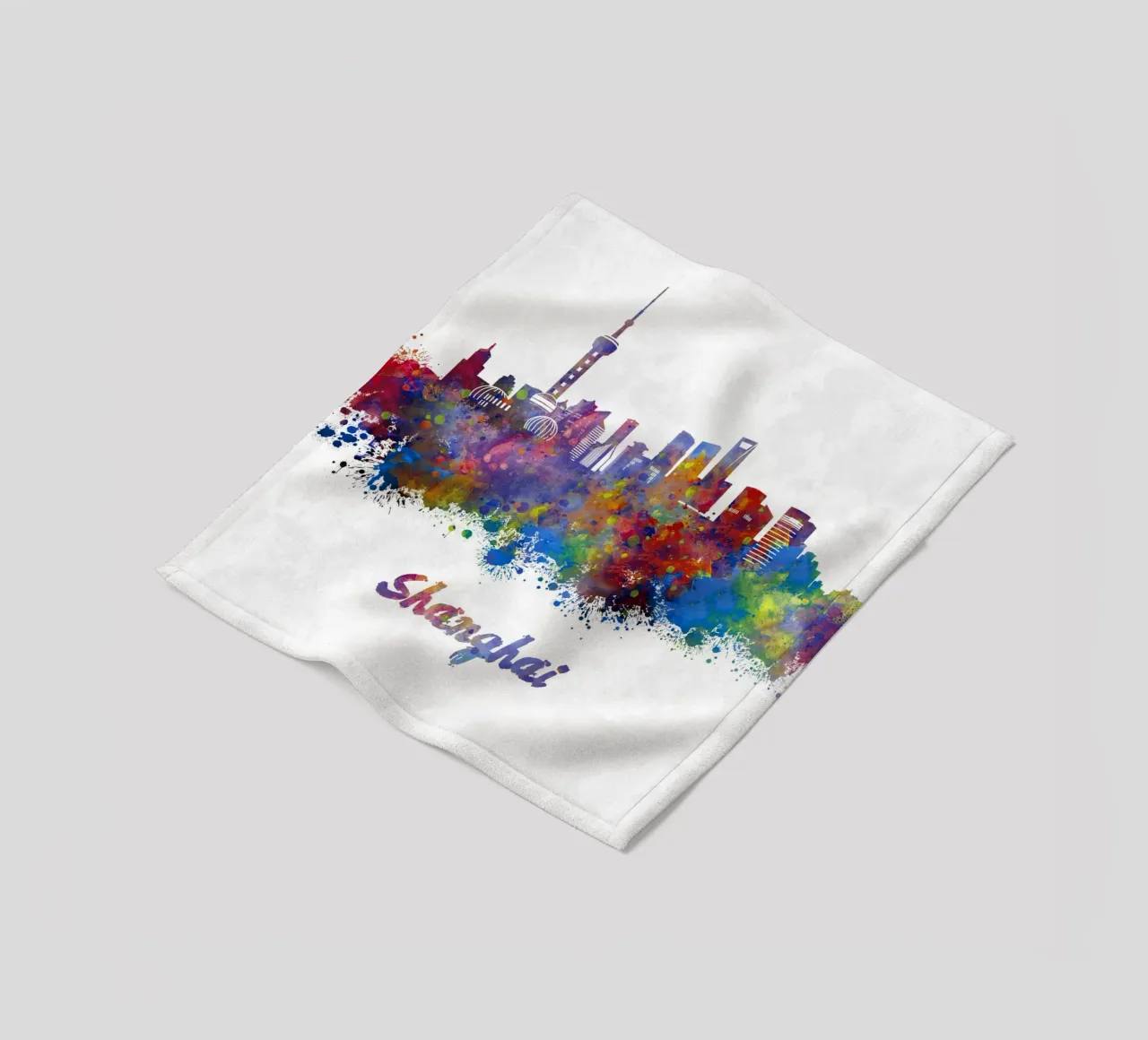 Lo skyline di Shanghai in acquerello coperta in pile da ARTVI-SHOP